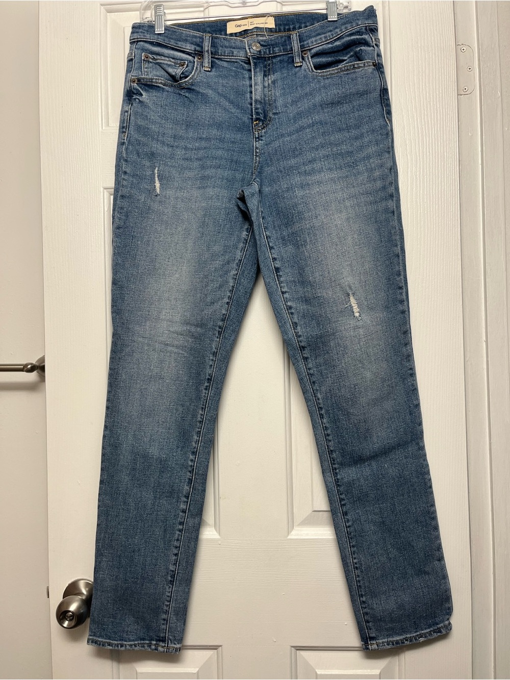 GAP Straight Leg Jeans in Mid Blue with Light Whiskering